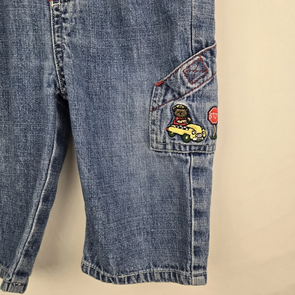 Vintage Oshkosh Baby Jeans With Bear In Car Patch Size‎ 6-9 Months